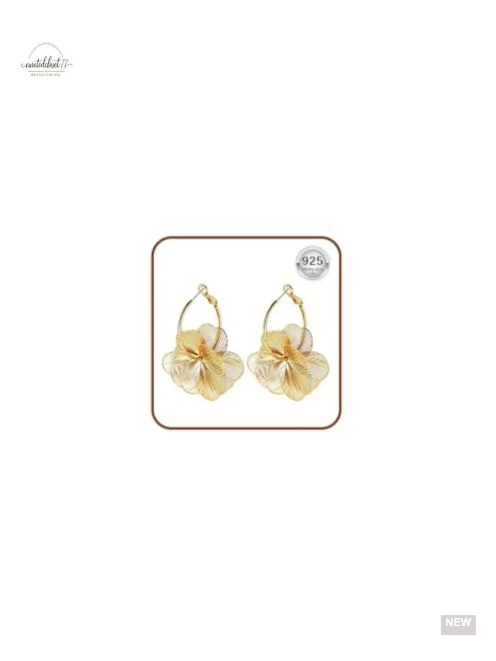 Dangle Flower Earrings - 925 Sterling Silver Post 18K Gold Plated Statement